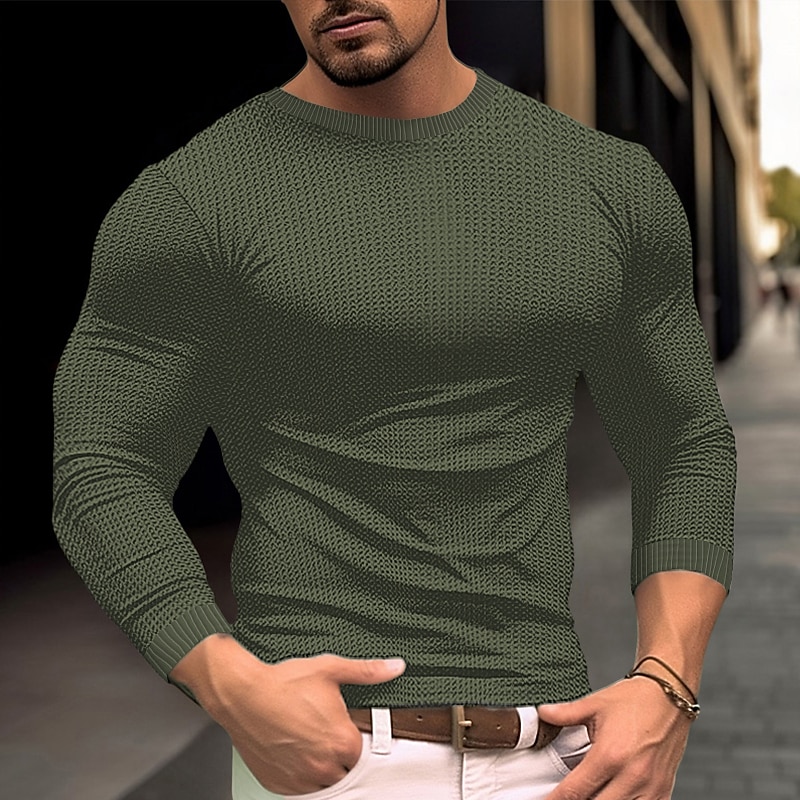 Men's Waffle Tee T Shirt Waffle Henley Shirt Henley Shirt Long Sleeve Henley Spring &  Fall Plain Fashion Designer Basic Vacation Street Going out Black White Navy Blue Top Tee for Men