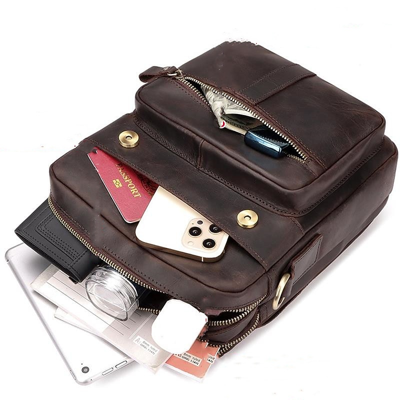 Men's Crossbody Bag Shoulder Bag Messenger Bag Nappa Leather Cowhide Daily Zipper Light Brown Dark Brown Black4