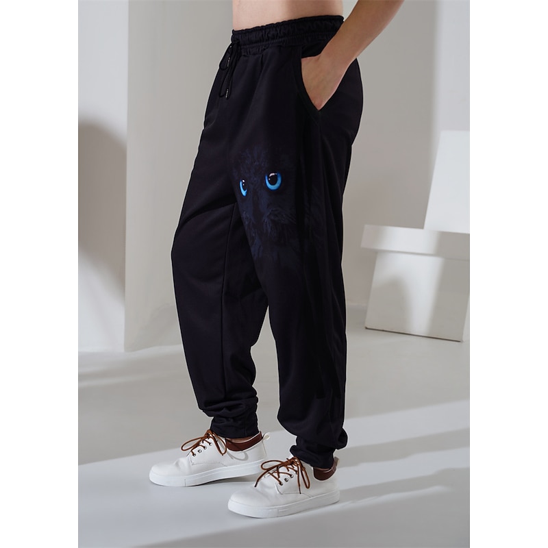 Men's Sweatpants Joggers Trousers Drawstring Side Pockets Elastic Waist Animal Graphic Prints Comfort Breathable Sports Outdoor Casual Daily Cotton Blend Terry Streetwear Designer Black Purple3