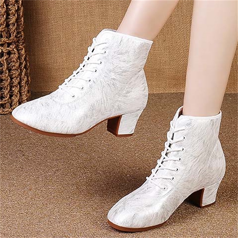 Women's Elegant White Latin Dance Shoes with Comfortable Mid-Heel and Flexible Sole - Perfect for Ballroom Competitions and Social Dancing4