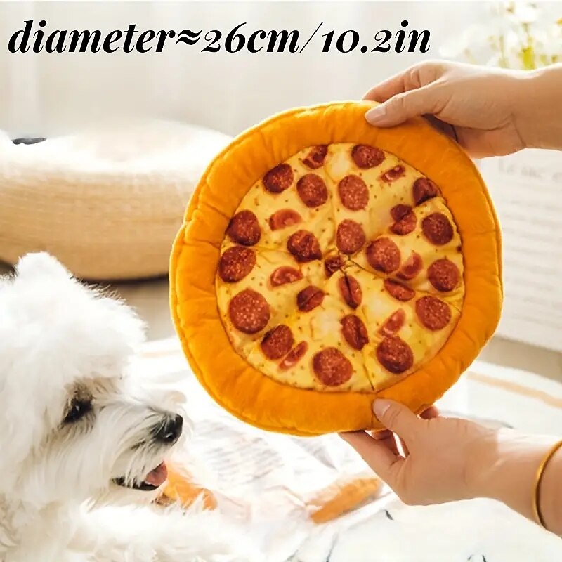 1pc Pizza Design Pet Grinding Teeth Squeaky Plush Toy DurableChew Toy For Dog Interactive Supply2