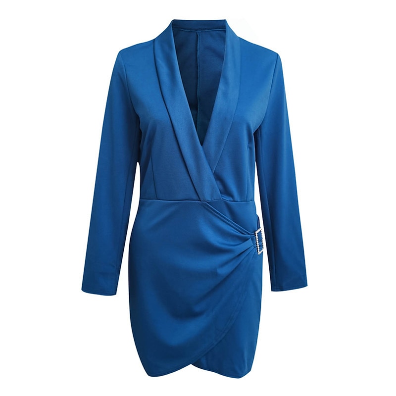 Women's Party Dress Cocktail Dress Work Dress Ruched Shirt Collar Long Sleeve Mini Dress Formal Winter Dress Formal Black White Fall Winter2