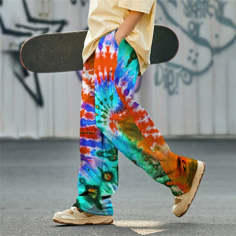 Tie Dye Abstract Men's 3D Print Pants Trousers Outdoor Daily Wear Streetwear Polyester Yellow Red Blue S M L Medium Waist Elasticity Pants3