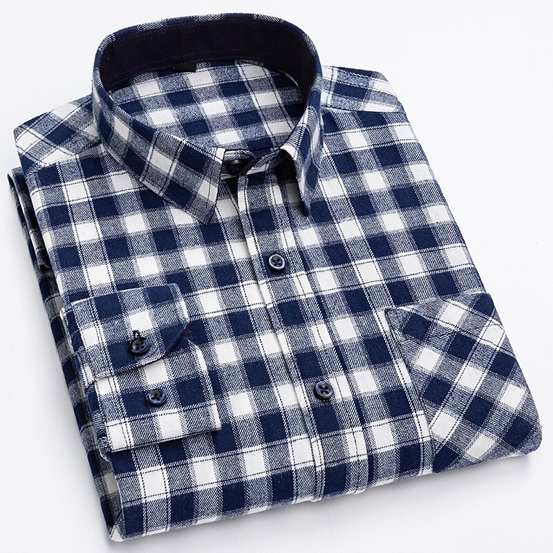 Men's Shirt Dress Shirt Plaid Office & Career Wedding Party Red Navy Blue Blue Orange Long Sleeve Lapel Spring &  Fall Clothing Apparel Front Pocket2
