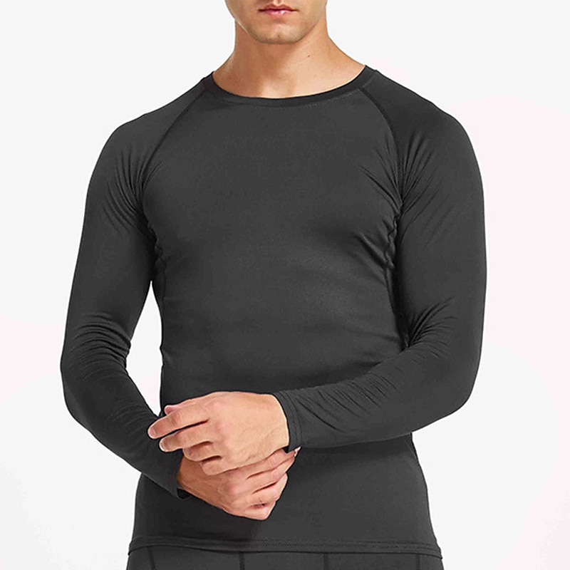 Men's T Shirt Gym Shirt Compression Shirt Fitness Shirt Men Tops Crew Neck Long Sleeve Vacation Sports & Outdoor Going out Casual Daily Quick dry Sweat wicking Breathable High Elasticity Plain Black
