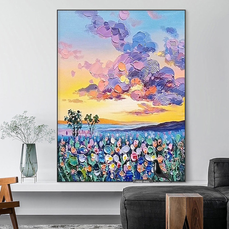 Hand Painted Wall Art landscape painting handmade knife flower oil painting nature home decoration abstract nature painting for living room decoration art painting ready to hang or canvas4