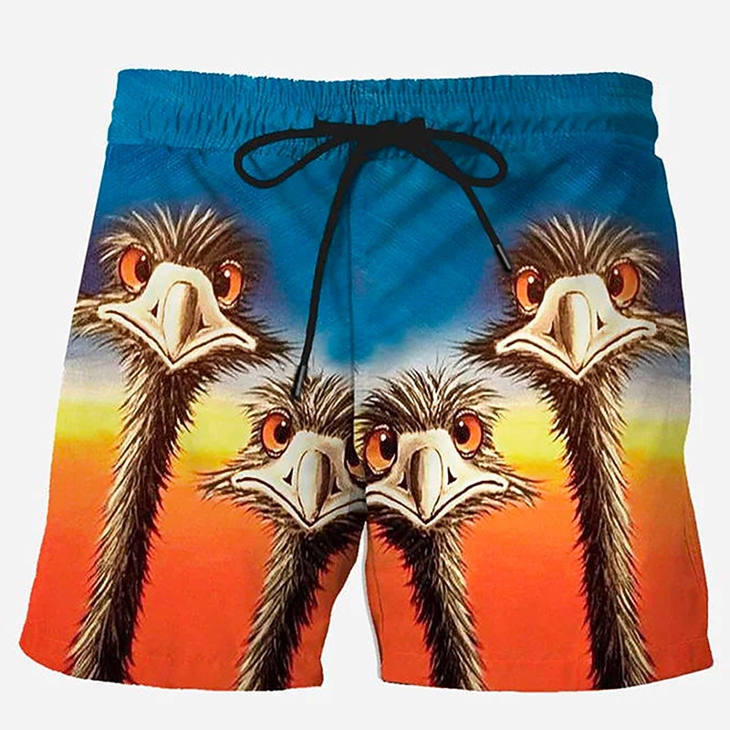 Men's Ostrich Skin Print Bird Swim Trunks Swim Shorts Board Shorts Mid Waist Hawaiian Casual Holiday Beach Drawstring with Mesh lining Elastic Waist Designer Clothing Apparel
