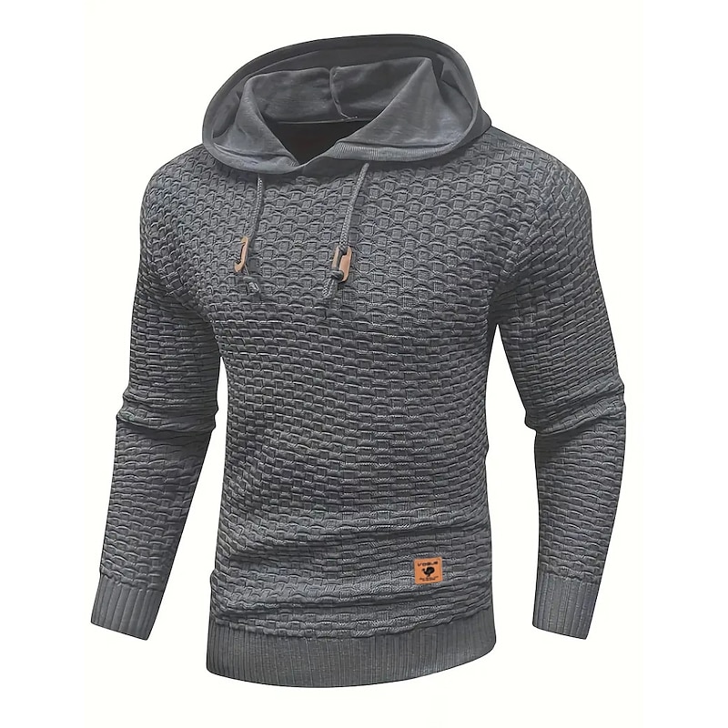 Men's Pullover Sweater Jumper Ribbed Knit Regular Drawstring Classic Plain Hooded Modern Contemporary Work Daily Wear Clothing Apparel Winter Black Beige M L XL