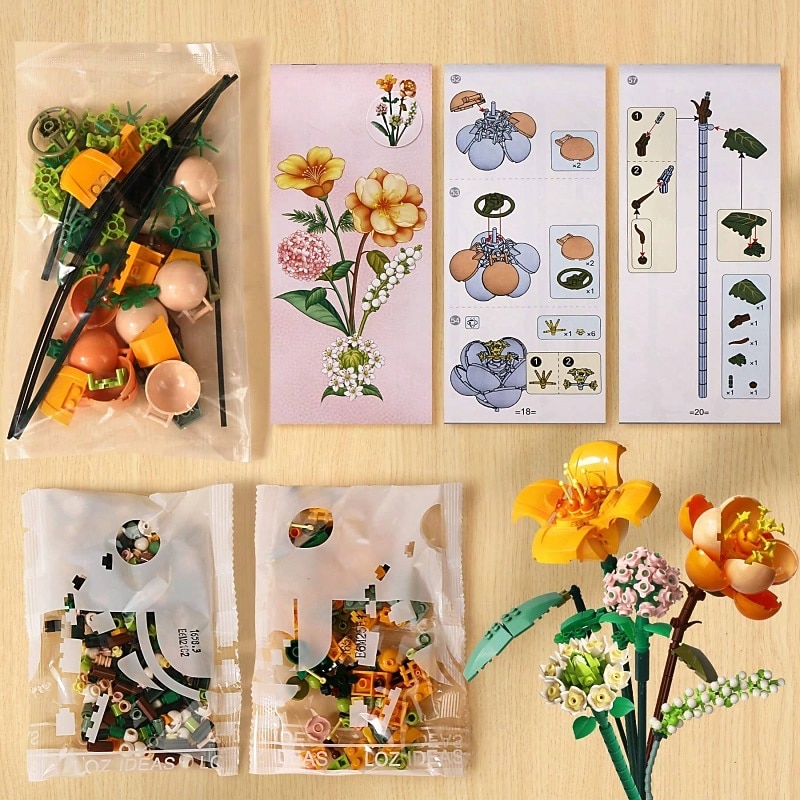 Women's Day Gifts Miniature Building Blocks Bouquet Set Artificial Flowers Diy Unique Home Decor Valentine's Day Girlfriend Gift Mother's Day Gift B Mother's Day Gifts for MoM4