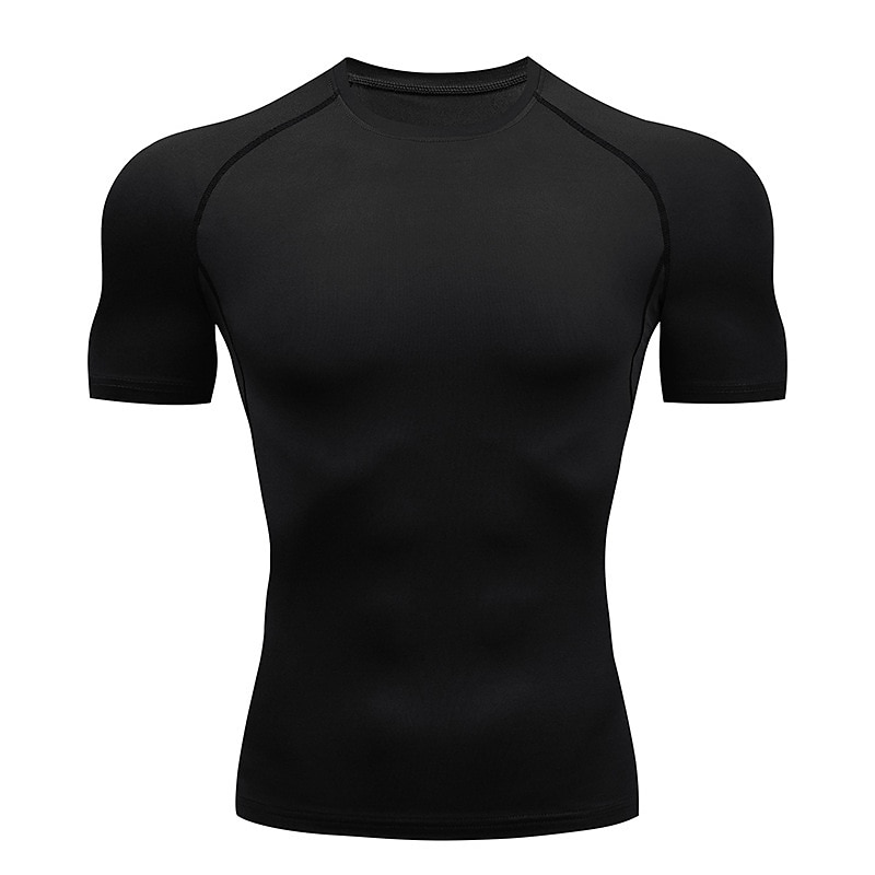 Men's T Shirt Gym Shirt Compression Shirt Fitness Shirt Men Tops Crew Neck Short Sleeve Vacation Sports & Outdoor Going out Casual Daily Quick dry Sweat wicking Breathable Soft Plain Black White2