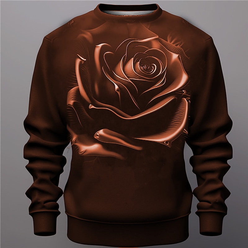 Men's Graphic Rose Sweatshirts Golf Pullover Sweatshirt Long Sleeve Sweatshirt Crew Neck Fashion Daily Casual 3D Print Vacation Holiday Going out Print Spring &  Fall3