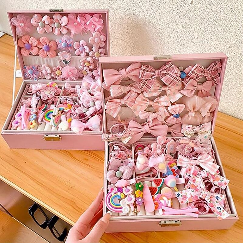 Korean Version Of Children's Pink Hair Accessories Gift Box Set Girl Princess Hair Card Girl Headwear Baby Jewelry Birthday3