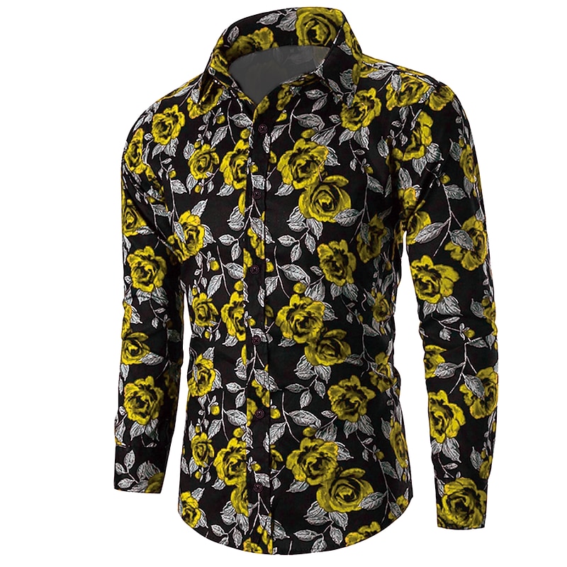 Valentine's Day Men's Rose Floral Print Shirt Button Up Shirt Long Sleeve Casual Vacation Casual Daily Weekend Spring & Summer Fall & Winter Turndown Print Button-Down Violet Yellow Red Blue Fuchsia2