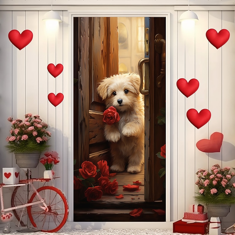 Wedding Outdoor Decorations Door Covers Door Tapestry Door Curtain Decoration Backdrop Indoor/Outdoor Door Banner for Front Door Farmhouse Hearts Dog