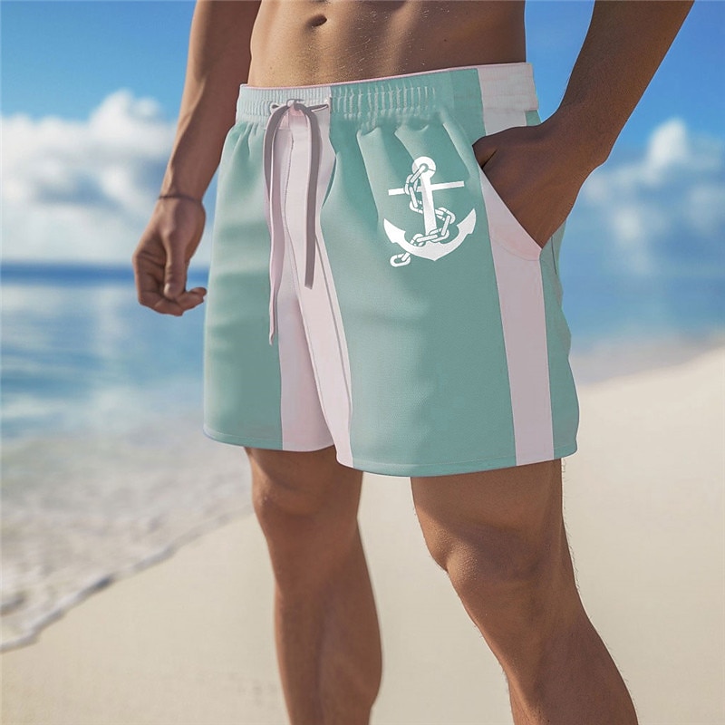 Men's Anchor Swim Shorts Board Shorts Swimming Trunks Mid Waist Hawaiian Casual Holiday Beach Drawstring with Mesh lining Elastic Waist Designer Clothing Apparel4