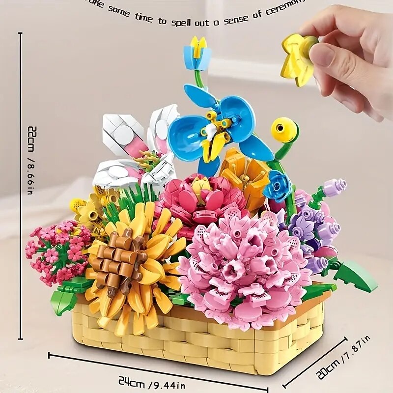 Women's Day Gifts 1113pcs Bouquet Succulent Potted Lily Flower Carnation Building Blocks Ornament Assembly Model Ornament Gift For Friends Family Day Valentine's Day  Mother's Day Gifts for MoM3