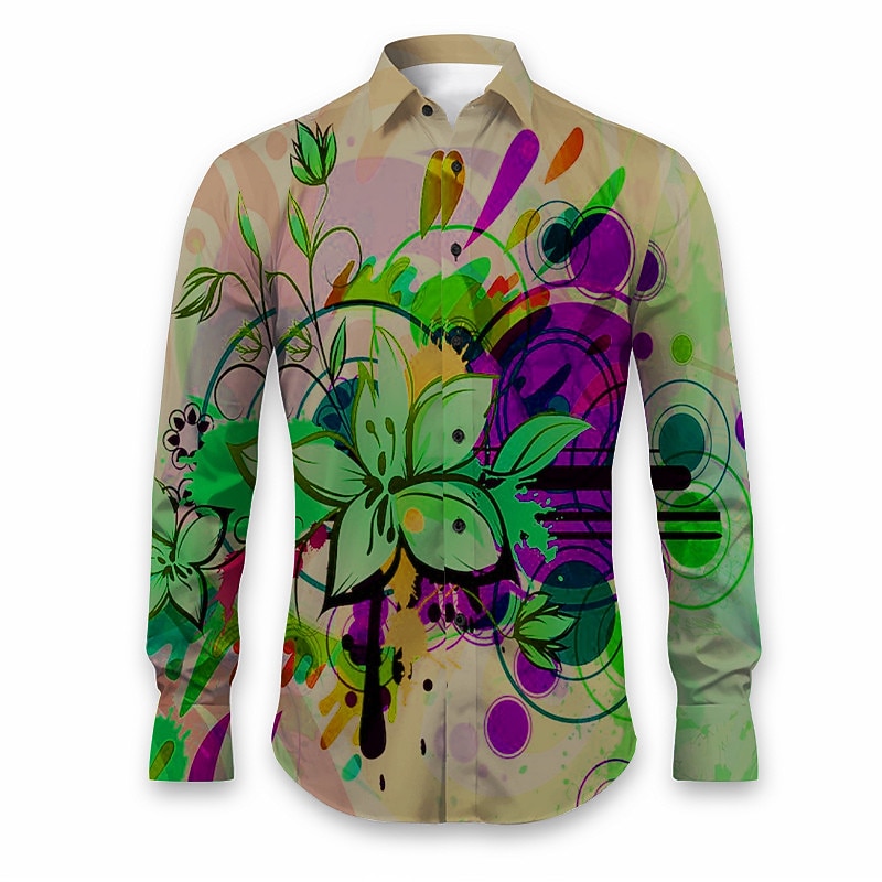 Carnival Men's Floral Tropical Flowers Shirt Summer Hawaiian Shirt Aloha Shirt Long Sleeve Shirt Turndown Artistic Abstract Carnival Daily Wear Going out Pink Burgundy Purple S M L2