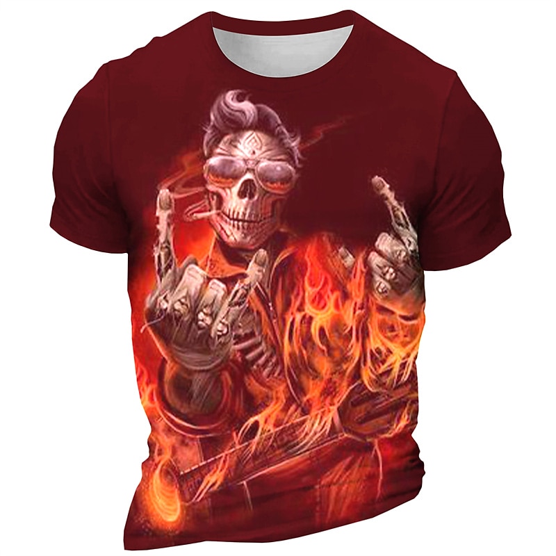 Men's Graphic Skeleton Fire T Shirt Short Sleeve T shirt 3D Print Crew Neck Shirt Daily Retro Vintage Casual Sports Outdoor Holiday Going out Black Red Purple Spring & Summer Clothing Apparel S M L3