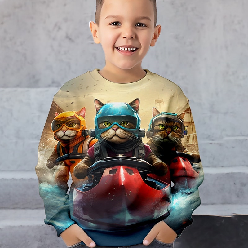 Boys 3D Cat Sweatshirt Pullover Long Sleeve 3D Print Spring Fall Fashion Streetwear Cool Kids 3-12 Years Crew Neck Outdoor Casual Daily Regular Fit2