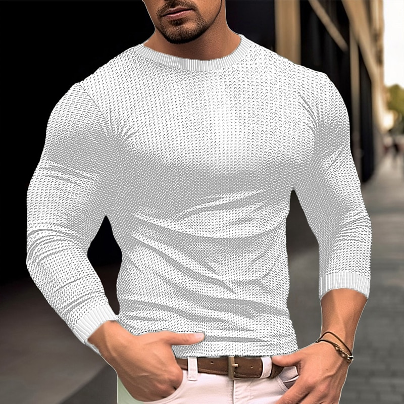Men's Waffle Tee T Shirt Waffle Henley Shirt Henley Shirt Long Sleeve Henley Spring &  Fall Plain Fashion Designer Basic Vacation Street Going out Black White Navy Blue Top Tee for Men2
