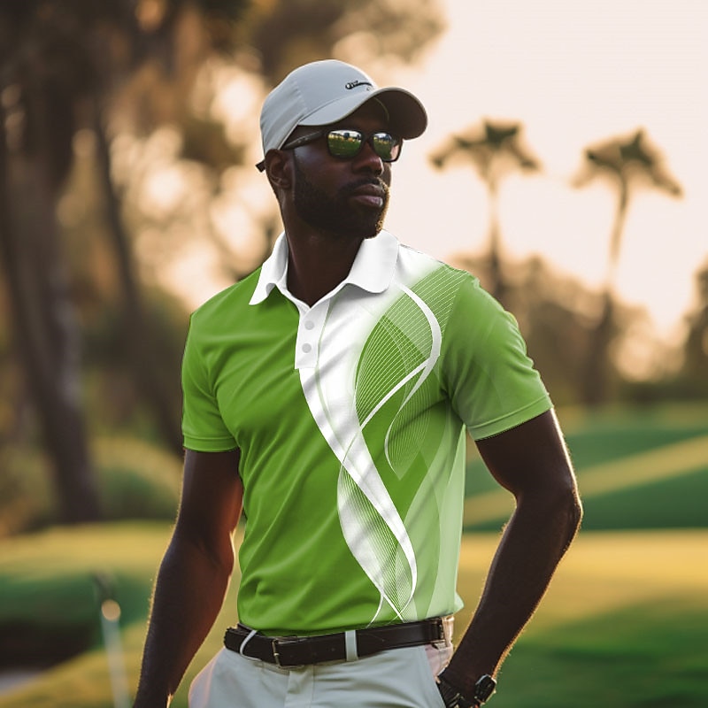 Men's Striped Sports Polo Shirts Golf Shirt Short Sleeve Polo Shirts Collared Shirts Casual Sportswear Vacation Wear 3D Print Buttons Summer Black White Wine3