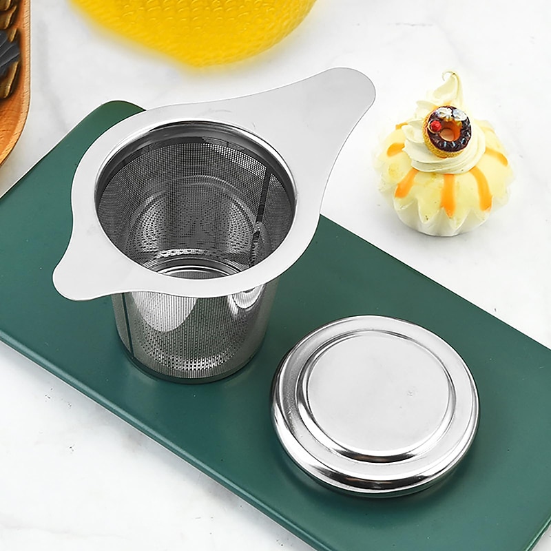 304 Stainless Steel Tea Strainer Reusable Tea Infuser Tea Strainer Teapot Loose Tea Leaf Spice Tea Filter Kitchen Accessories Tea Strainer  Tea Drain with Handle and Lid2