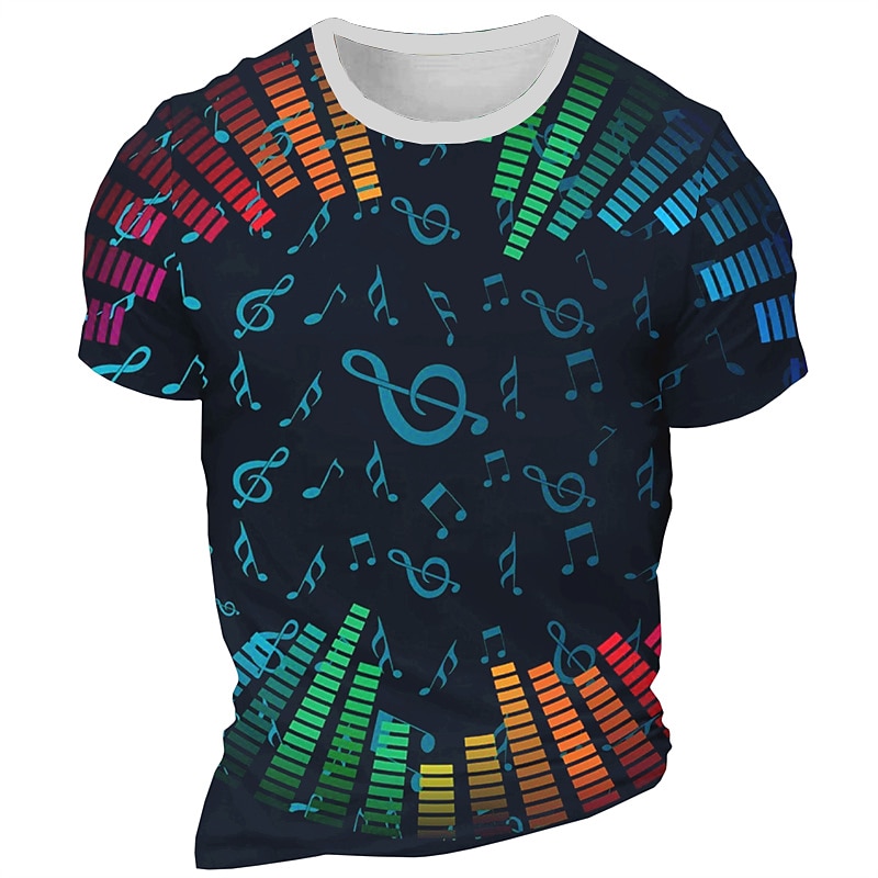 Music Festival Men's Graphic Musical Notes T Shirt Short Sleeve T shirt 3D Print Crew Neck Shirt Daily Designer Retro Vintage Carnival Sports Outdoor Holiday Black White Navy Blue Spring & Summer