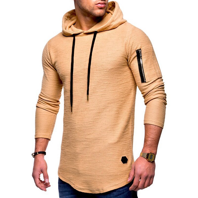Men's T shirt Tee Long Sleeve Shirt Hooded Long Sleeve Sports & Outdoor Vacation Going out Casual Daily Soft Plain Black White Activewear Fashion Sport3