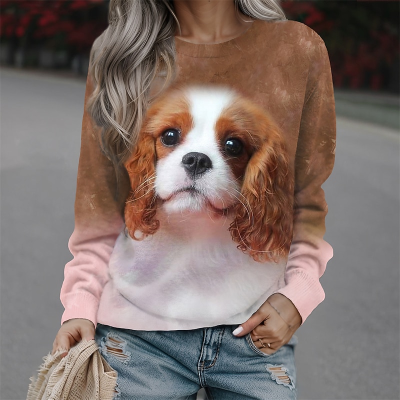 Women's Sweatshirt Pullover Dog Casual Sports Print Sportswear Funny Round Neck Long Sleeve Top Micro-elastic Fall & Winter Comfrt Breathable Soft Fabric