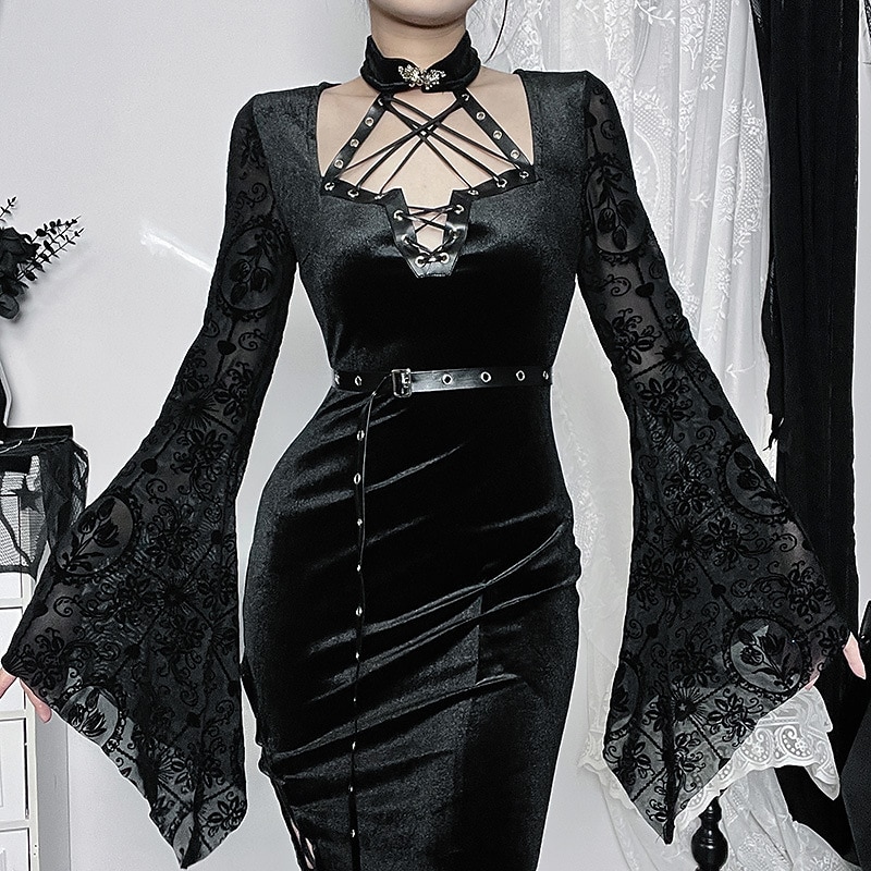 Retro Vintage Punk & Gothic Medieval Dress Prom Dress Slit Dress Normal Goth Girl Lace Fancy Dress Women's Fantasy Masquerade Party Adults' Dress3