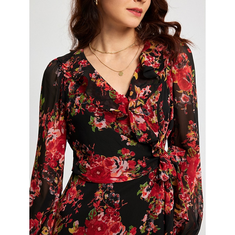 Chiffon Floral Print Adjustable Waist Maxi Dress3