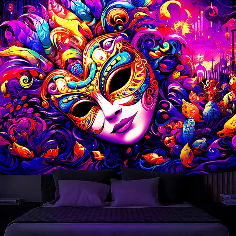 Blacklight Tapestry UV Reactive Glow in the Dark Trippy Woman Misty Glow Party Carnival Hanging Tapestry Wall Art Mural for Living Room Bedroom2