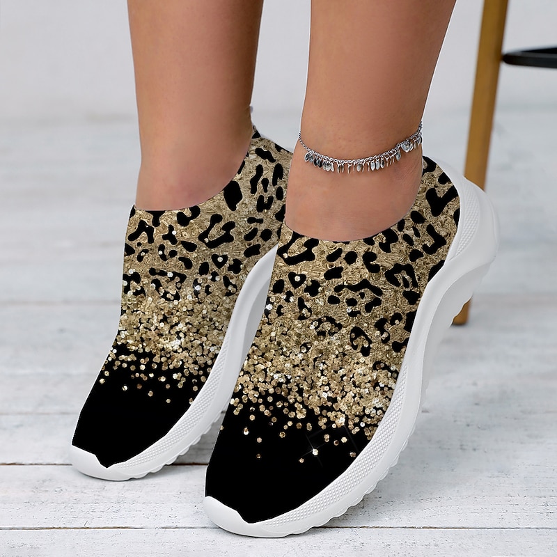 Women's Leopard Print Slip-On Sneakers - Casual Chunky Platform Shoes with Lightweight Sole for Daily Wear and Walking2
