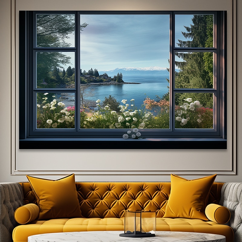 Landscape Wall Art Canvas False Window Spring Scenery Prints and Posters Pictures Decorative Fabric Painting For Living Room Pictures No Frame3