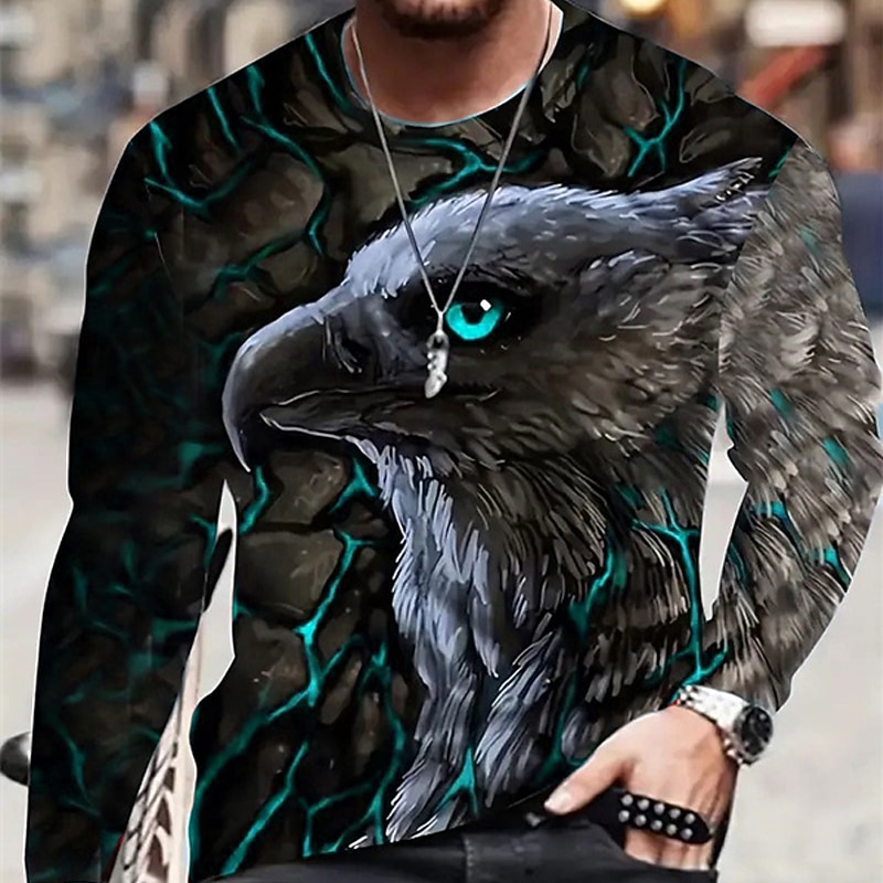 Men's Graphic Animal Eagle T Shirt Long Sleeve T shirt 3D Print Crew Neck Shirt Fashion Designer Casual Sports Outdoor Holiday Going out Blue Sky Blue Red Spring &  Fall Clothing Apparel S M L XL 2XL2