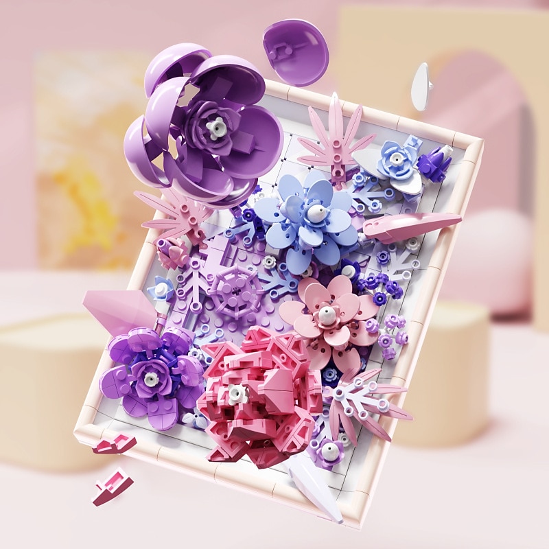 Women's Day Gifts Creative 3D Rose Bundle Eternal Flower Frames Building Blocks DIY Desktop Decoration Puzzle Toys For Childre Girls Holiday Gifts Mother's Day Gifts for MoM4