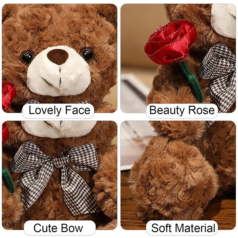 Women's Day Gifts Evlooe Bear Stuffed Animal Plush Toy for Valentine Day Cute 9.8 Teddy Bear Plushie with Rose Soft Small Cuddly Bear Toy Gifts for Girlfriend Boyfriend Mother's Day Gifts for MoM4