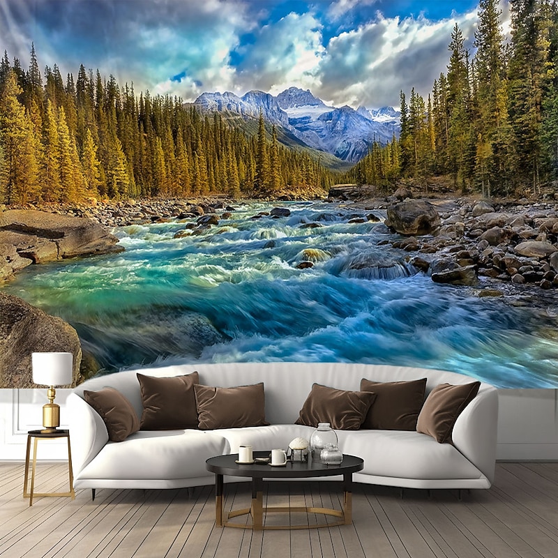 Landscape Mountain Valley Hanging Tapestry Wall Art Large Tapestry Mural Decor Photograph Backdrop Blanket Curtain Home Bedroom Living Room Decoration3