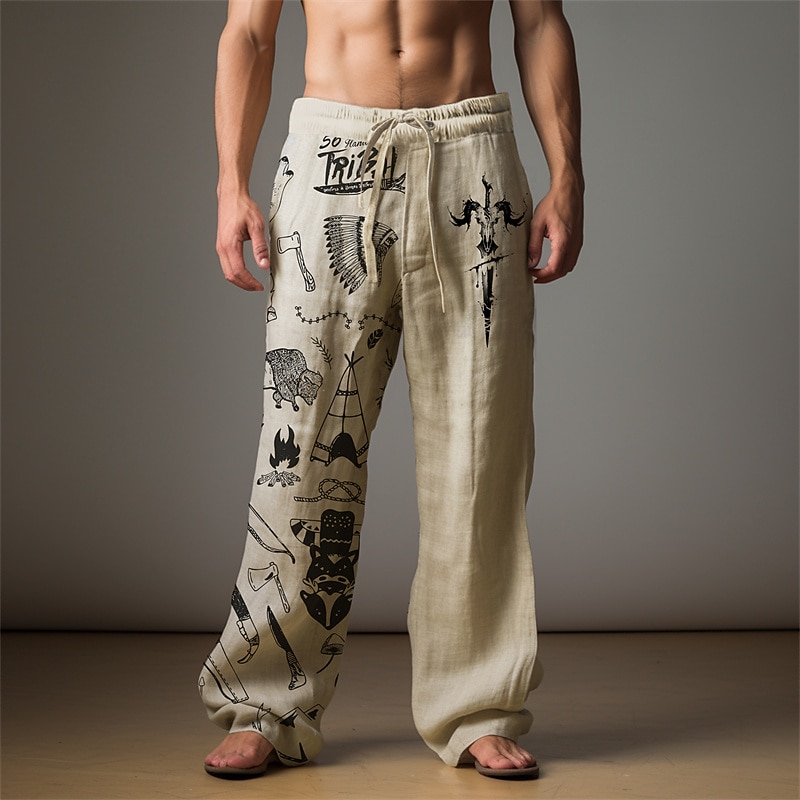 Men's Cowboy Linen Pants Pants Trousers Baggy Pants Mid Waist Vintage Outdoor Daily Wear Streetwear Fall & Winter Black Blue Green