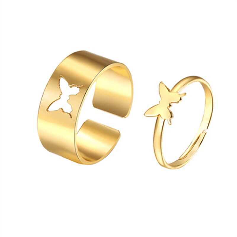 Punk Style Couple Ring Men And Women's Ring Combination Instagram Style Butterfly Fashionable And Personalized Index Finger Ring