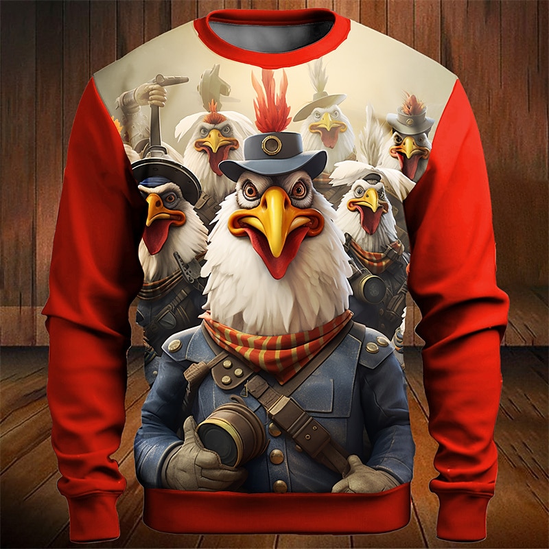 Men's Graphic Cartoon Rooster Sweatshirts Golf Pullover Sweatshirt Long Sleeve Sweatshirt Crew Neck Fashion Daily Casual 3D Print Vacation Holiday Going out Print Spring &  Fall2