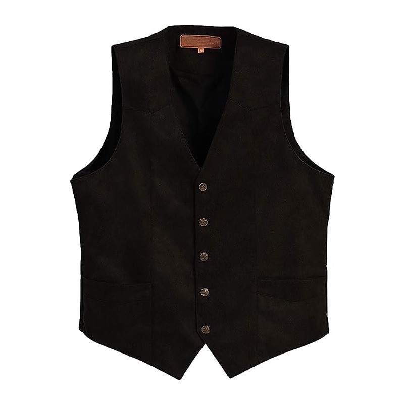 Retro Vintage Vest Waistcoat West Cowboy Solid Color V Neck Fancy Dress Men's Bachelorette Party Adults' Vest3