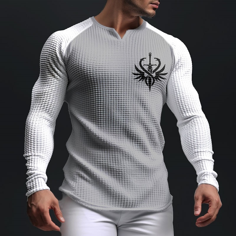 Men's Graphic Color Block Weapon Waffle Shirt T Shirt Raglan T Shirt Long Sleeve T shirt 3D Print V Neck Shirt Daily Classic Casual Sports Outdoor Holiday Going out Black White Light Grey Spring