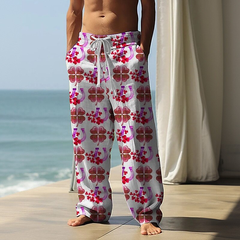 St.Patrick's Day Four Leaf Clover Casual St. Patrick's Day Men's 3D Print Pants Trousers Outdoor Street Going out Polyester Blue Purple Orange S M L Mid Waist Elasticity3