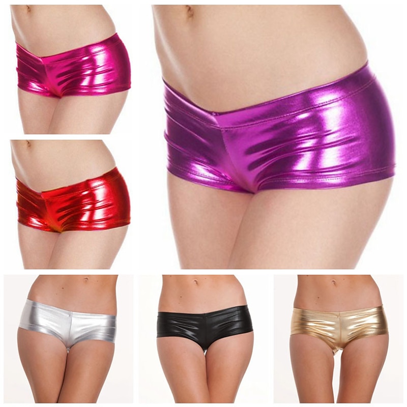 Metallic 1980s Shiny Latex Patent Shorts PU Leather Bodycon Solid Color Fancy Dress Women's Masquerade Party Bachelorette Party Pride Parade Adults' Shorts