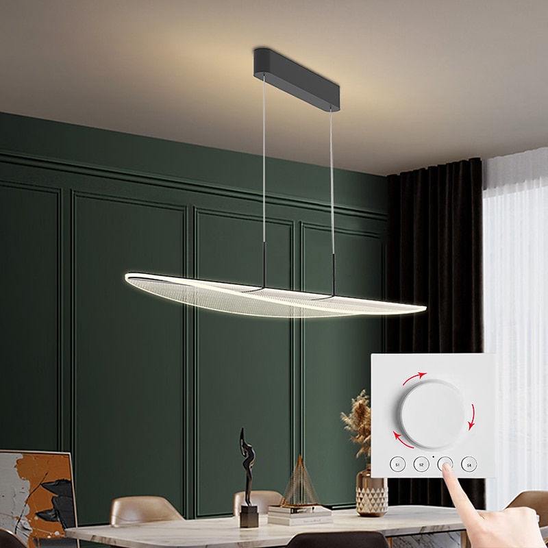 Kitchen Island Pendant Light, Ultra-Thin Acrylic Hanging Light Fixture, Gold Metal Suspension Lamp, Modern 40W LED Pendant Lamps, Simple Dining Room Long Chandelier, 3 Color Mode4