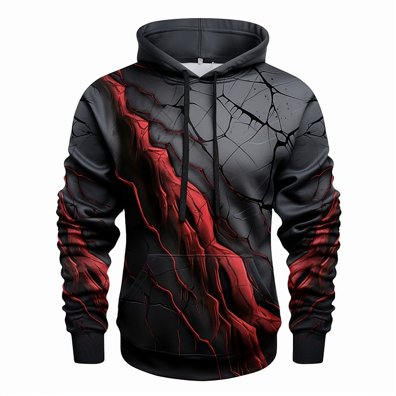 Men's Graphic Color Block Gothic Horror Crack Hoodie Hoodies Sweatshirt Fashion Daily Long Sleeve Hooded Vacation Sports Outdoor Holiday Red Blue Print Front Pocket Spring &  Fall Designer