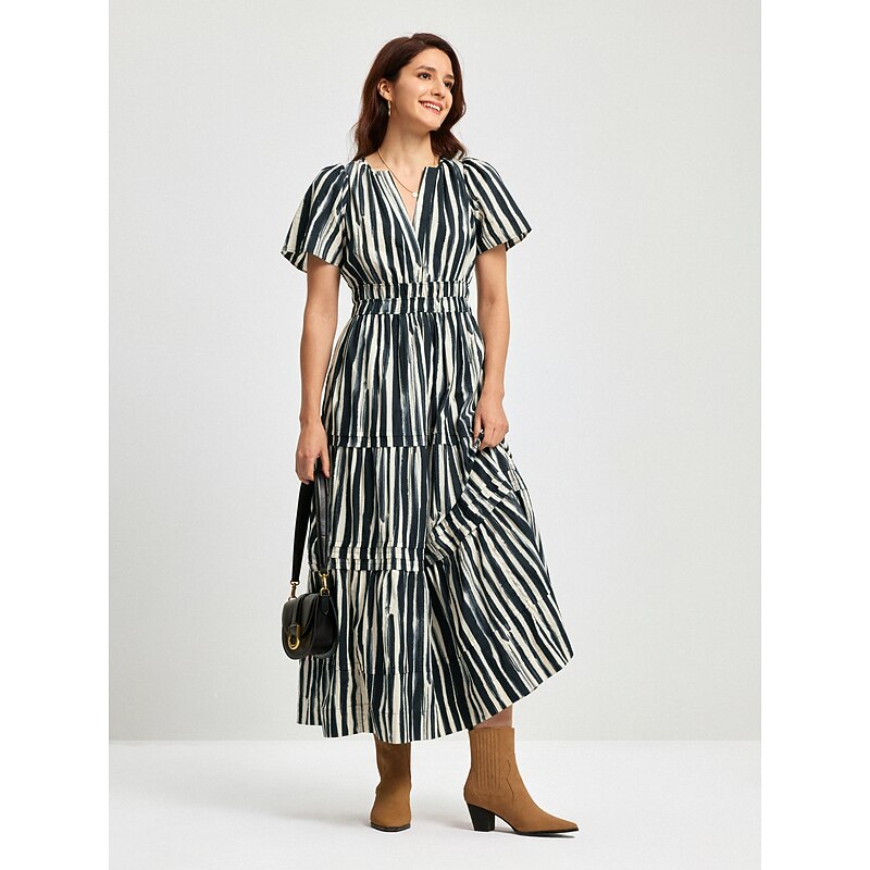 Cotton Chic Short Sleeve Striped Maxi Skirt