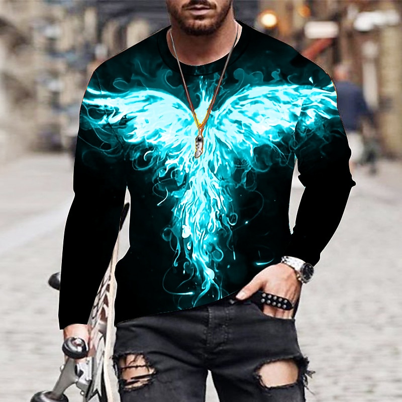 Men's Phoenix T Shirt Long Sleeve T shirt 3D Print Crew Neck Shirt Sports Fashion Sportswear Outdoor Vacation Street White Yellow Red Summer Spring Clothing Apparel S M L XL XXL XXXL 4XL3