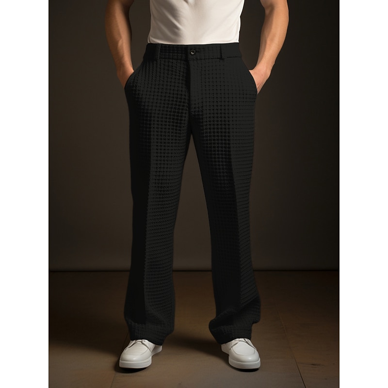 Men's Trousers Dress Pants Pleated Pants Suit Pants Waffle Pants Buttons Front Pocket Straight Leg Plain Comfort Breathable Business Daily Holiday Fashion Chic & Modern Black White2
